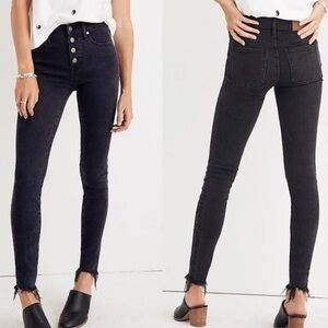Madewell 9 inch High Rise Black Skinny Jeans Raw Hem Button Fly Pants size 26